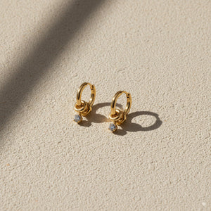 Mini Hoop Earrings with Crystal Charm