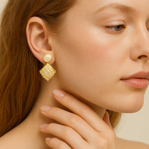 Radiant Gold Sparkle Drop Earrings - PEACORA