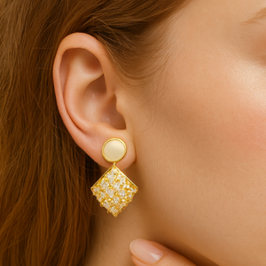 Radiant Gold Sparkle Drop Earrings - PEACORA