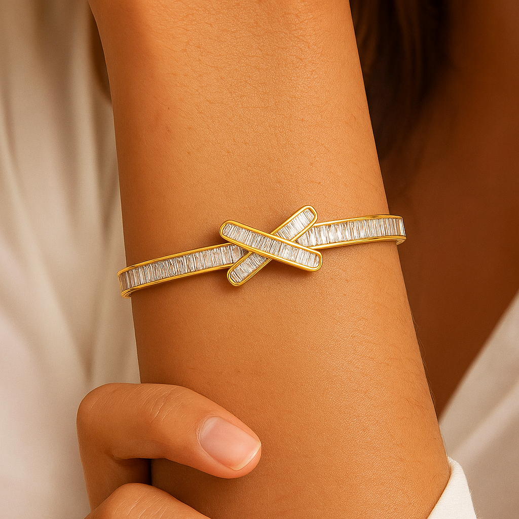 Radiant X-Cross Golden Bangle - PEACORA
