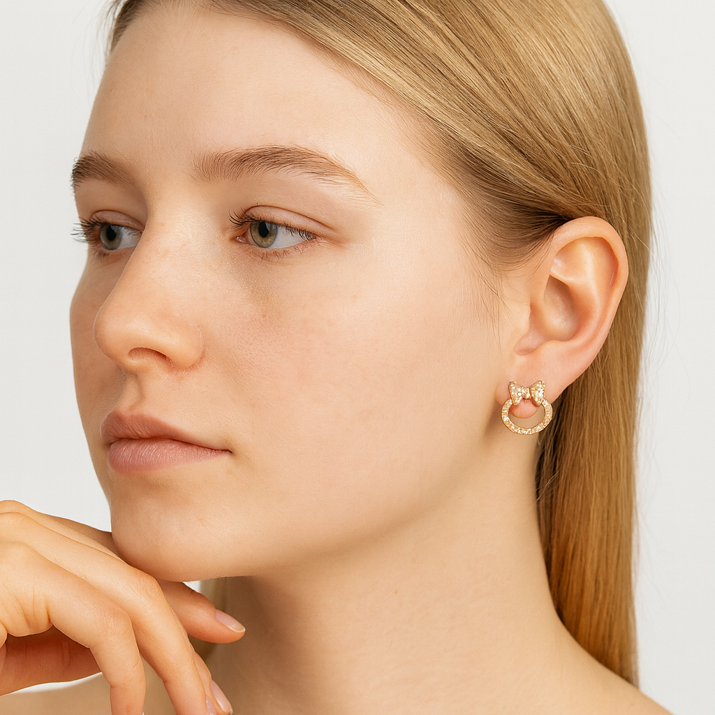 Rose Gold Crystal Bow Studs - PEACORA