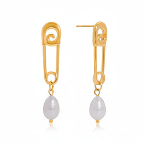 Safety Pin Pearl Drop Earrings