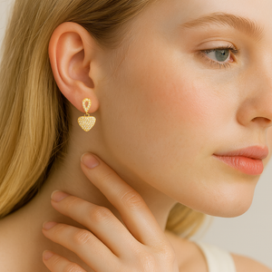 Sparkling Gold Heart Drop Earrings - PEACORA