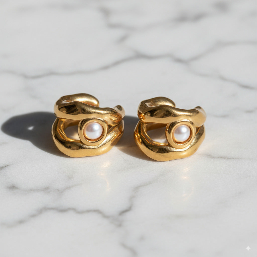 Stainless Steel Clip Earrings with Pearl Detail