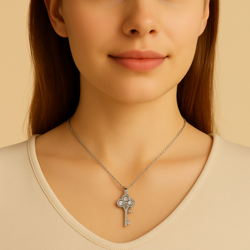 Sterling Silver Clover Key Necklace - PEACORA