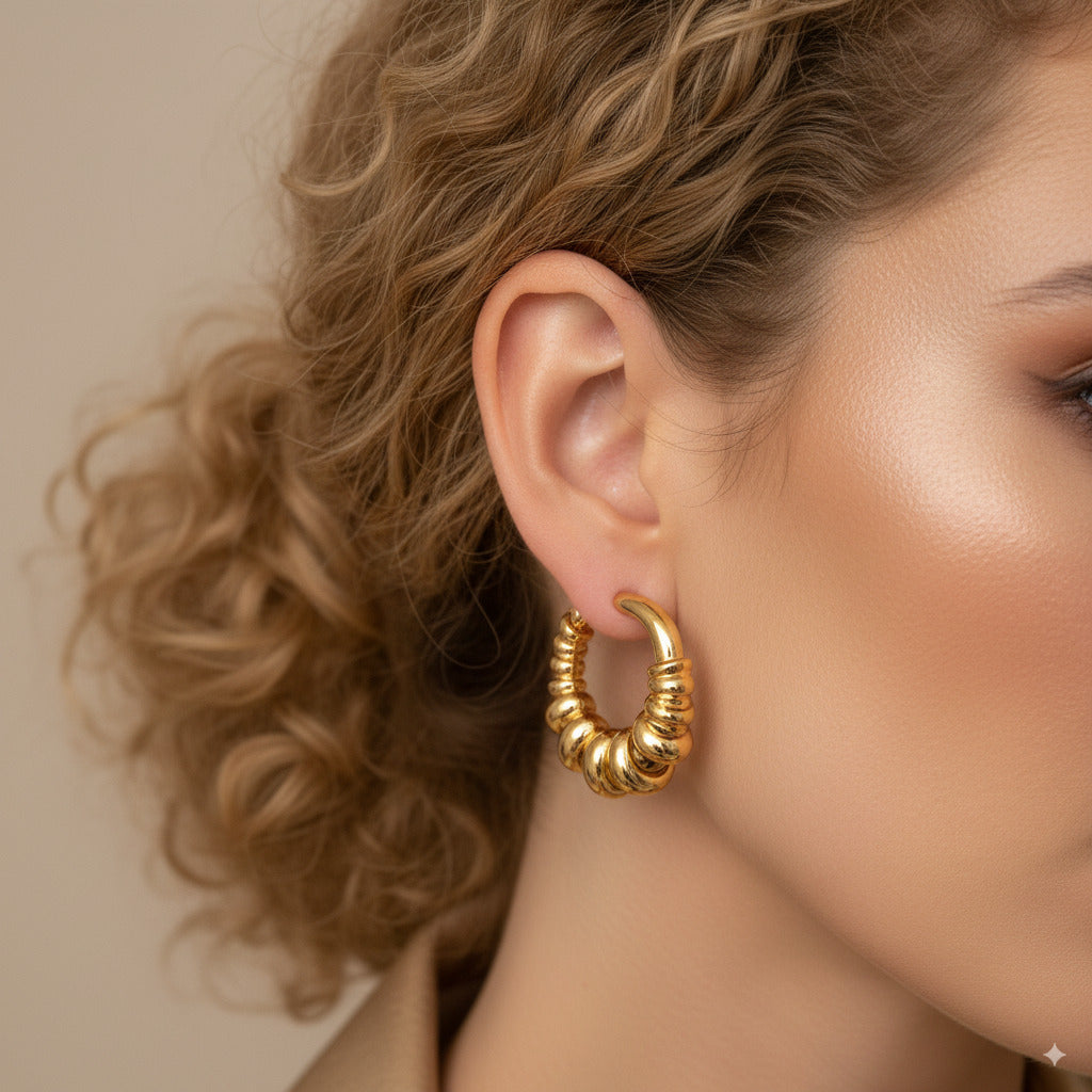 Textured Hoop Earrings with Stacked Rings