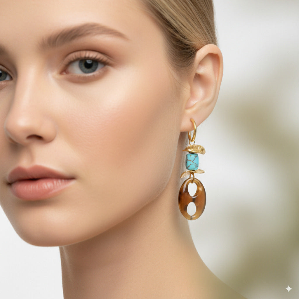 Turquoise & Resin Drop Earrings