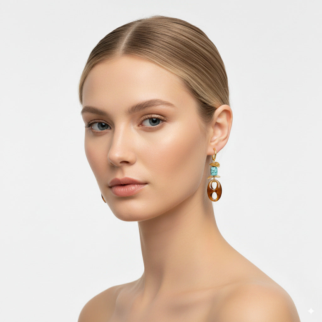 Turquoise & Resin Drop Earrings