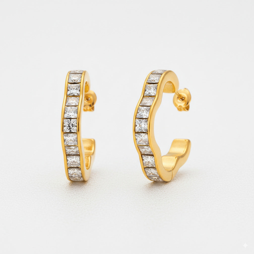Wavy Zircon Hoop Earrings