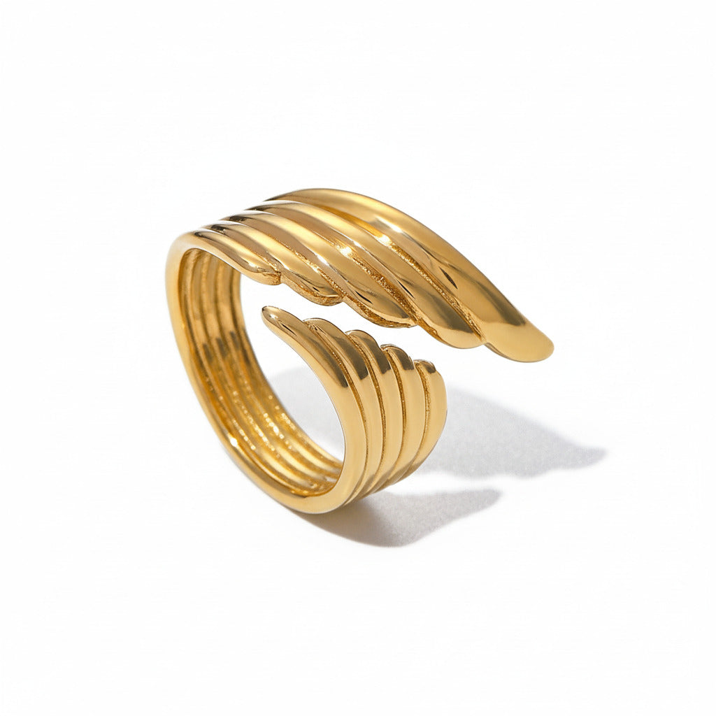 Wing Wrap Statement Ring – Gold Finish Stainless Steel - PEACORA