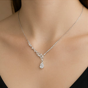 Silver Teardrop Crystal Pendant Necklace - PEACORA