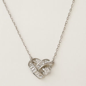 Silver Crystal Heart Pendant Necklace - PEACORA