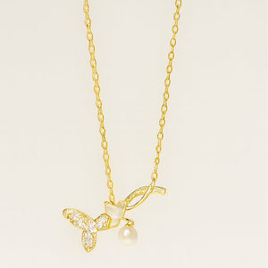 Golden Butterfly Pearl Necklace - PEACORA