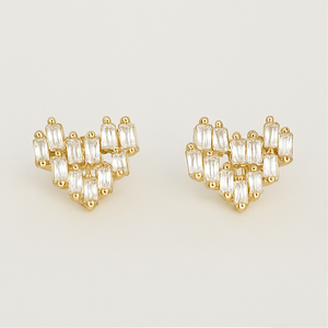 Gold Crystal Heart Stud Earrings - PEACORA