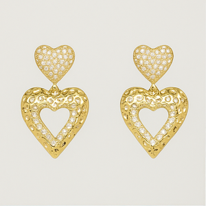 Double Heart Drop Earrings - PEACORA