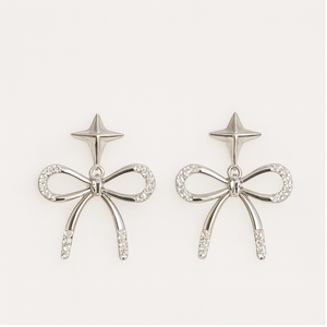 Star Bow Diamond Drop Earrings - PEACORA