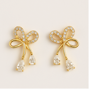 Golden Grace Bow Drop Earrings - PEACORA