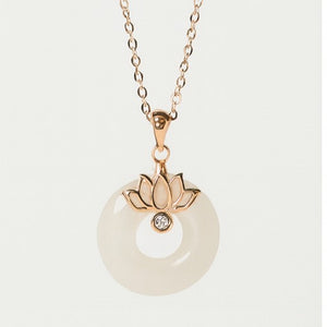 Lotus White Jade Rose Gold Vermeil Pendant Necklace - PEACORA