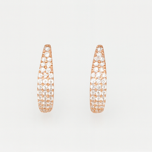 Rose Gold Pavé Tapered Hoops - PEACORA
