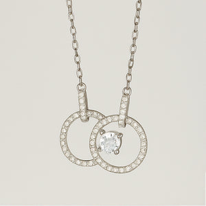 Silver Double Circle Pendant Necklace - PEACORA