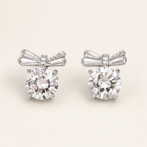 Bow-Cut Crystal Stud Earrings - PEACORA