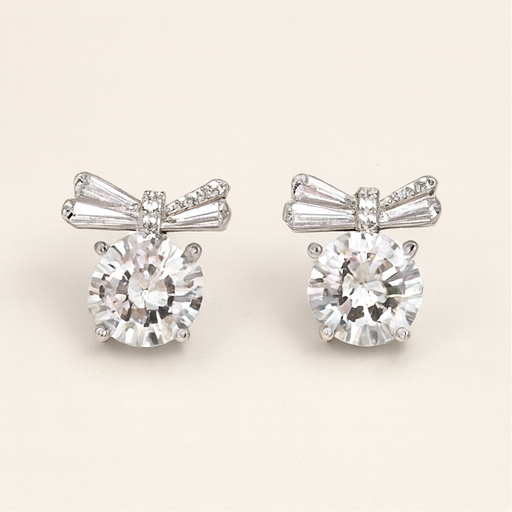Bow-Cut Crystal Stud Earrings - PEACORA
