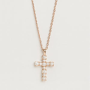 Rose Gold Vermeil Crystal Cross Necklace - PEACORA