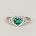 Emerald Green Heart Halo Promise Ring - PEACORA