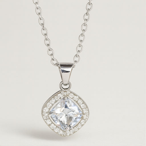 Cushion Halo Pendant Necklace - PEACORA