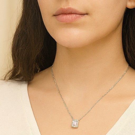 Silver Pink Gemstone Halo Necklace - PEACORA