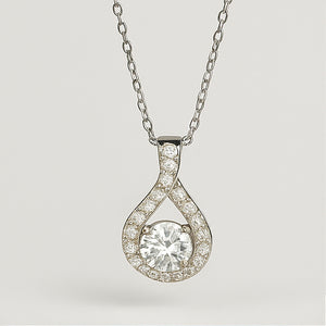 Silver Teardrop Halo Moissanite Necklace - PEACORA