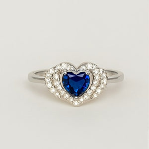 Sapphire Blue Heart Halo Promise Ring - PEACORA