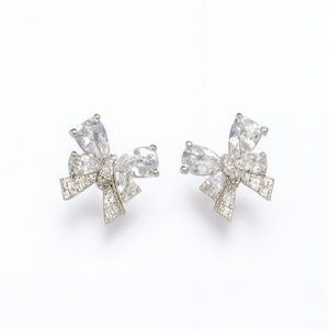 Crystal Bow Stud Earrings - PEACORA