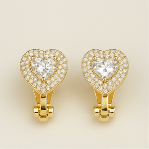 Gold Heart Crystal Stud Earrings - PEACORA