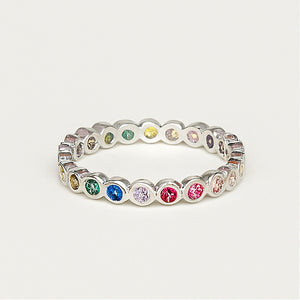 Rainbow Eternity Gemstone Band Ring - PEACORA