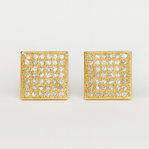 Gold Square Crystal Stud Earrings - PEACORA