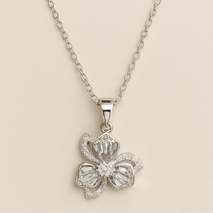 Silver Floral Crystal Pendant Necklace - PEACORA