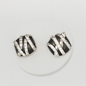 Black Enamel Pavé Stud Earrings - PEACORA