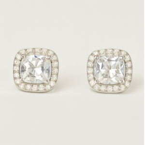 Cushion-Cut Halo Stud Earrings - PEACORA