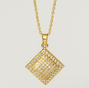 Square Crystal Gold Pendant Necklace - PEACORA