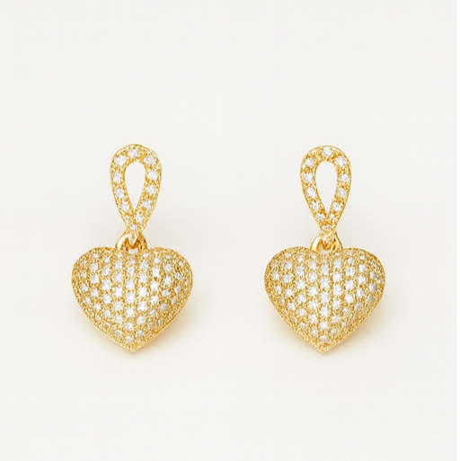 Sparkling Gold Heart Drop Earrings - PEACORA