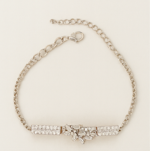 Baguette Cluster Sterling Silver S925 Bracelet - PEACORA