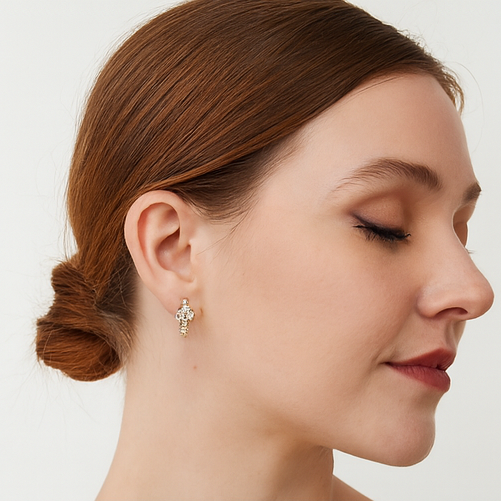 Floral Diamond Gold Hoop Earrings - PEACORA