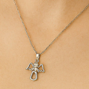 Sterling Silver Angel Pendant Necklace - PEACORA