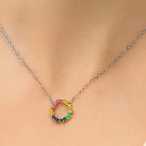 Rainbow Circle Gemstone Pendant Necklace - PEACORA