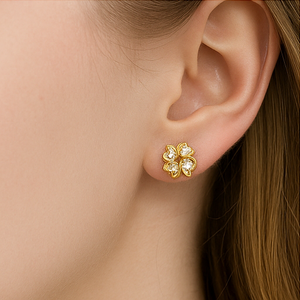 Gold Floral Twist Stud Earrings - PEACORA