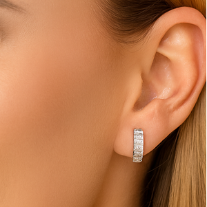 Elegant Diamond Row Hoop Earrings - PEACORA