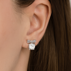 Bow-Cut Crystal Stud Earrings - PEACORA