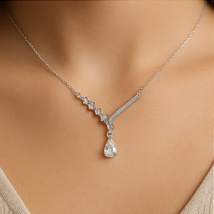 Silver Teardrop Crystal Pendant Necklace - PEACORA