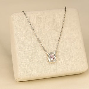 Silver Pink Gemstone Halo Necklace - PEACORA